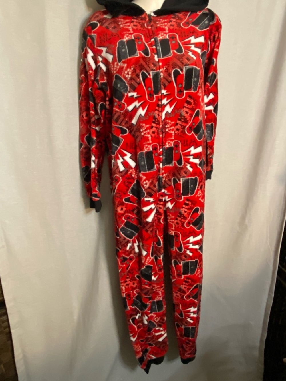 Red Kids One-Piece Fleece Pajama with Hood